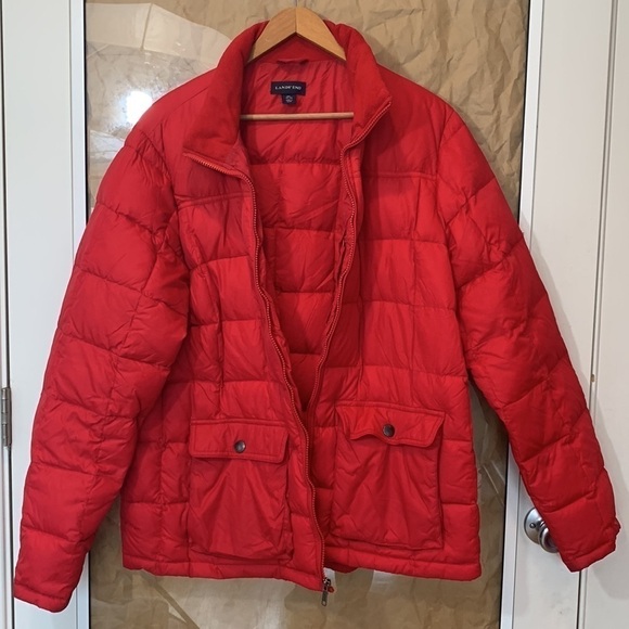 Lands’ End || Down Feather Red Winter Parka Style Zipper Quilted Jacket XL 42-44 - Picture 13 of 17